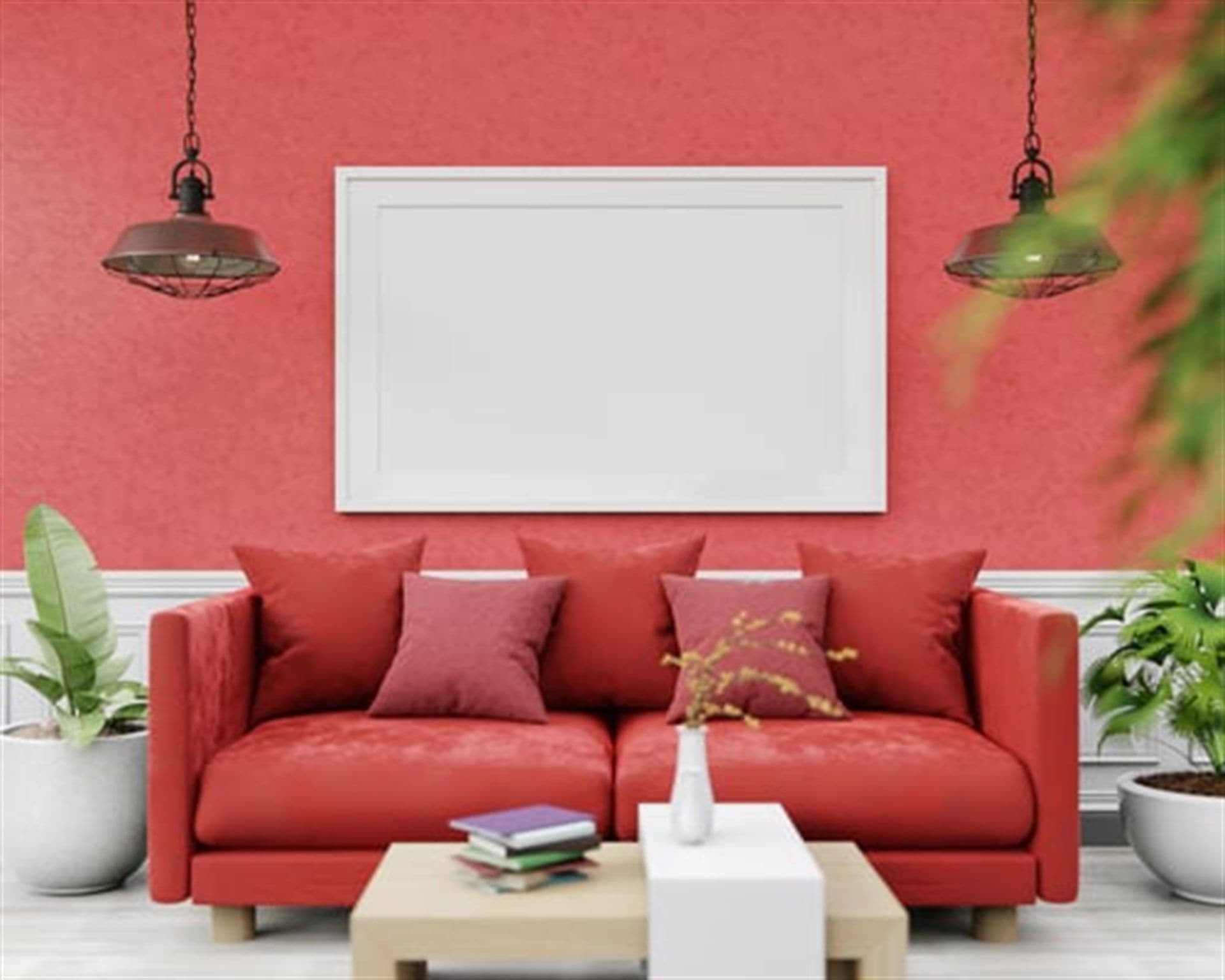 Warm red painted living room finished by the Valdes Painting crew